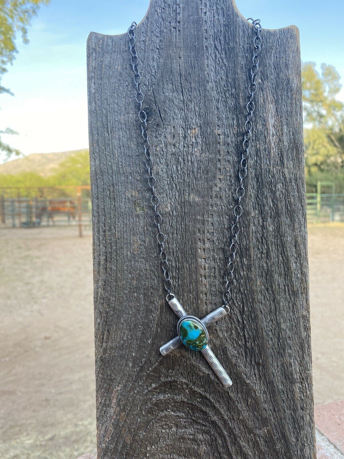 Kingman Turquoise Cross Pendant Necklace - Turquoise Cross