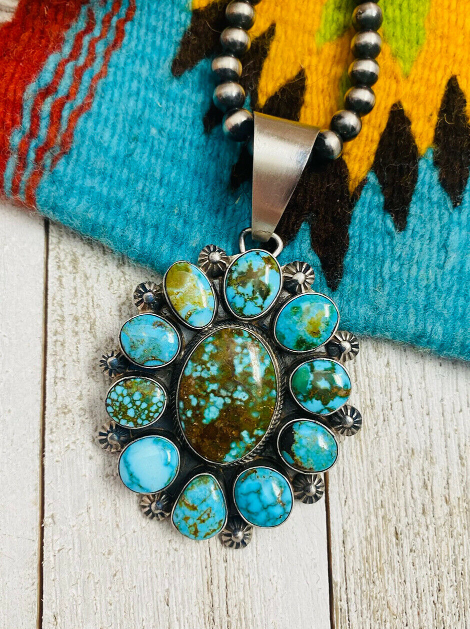 Navajo Sterling Silver & Kingman Web Turquoise Pendant By Kathleen Chavez