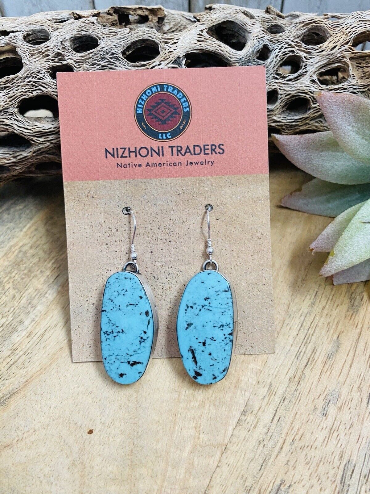 Navajo Kingman Turquoise & Sterling Silver Dangle  Earrings Signed