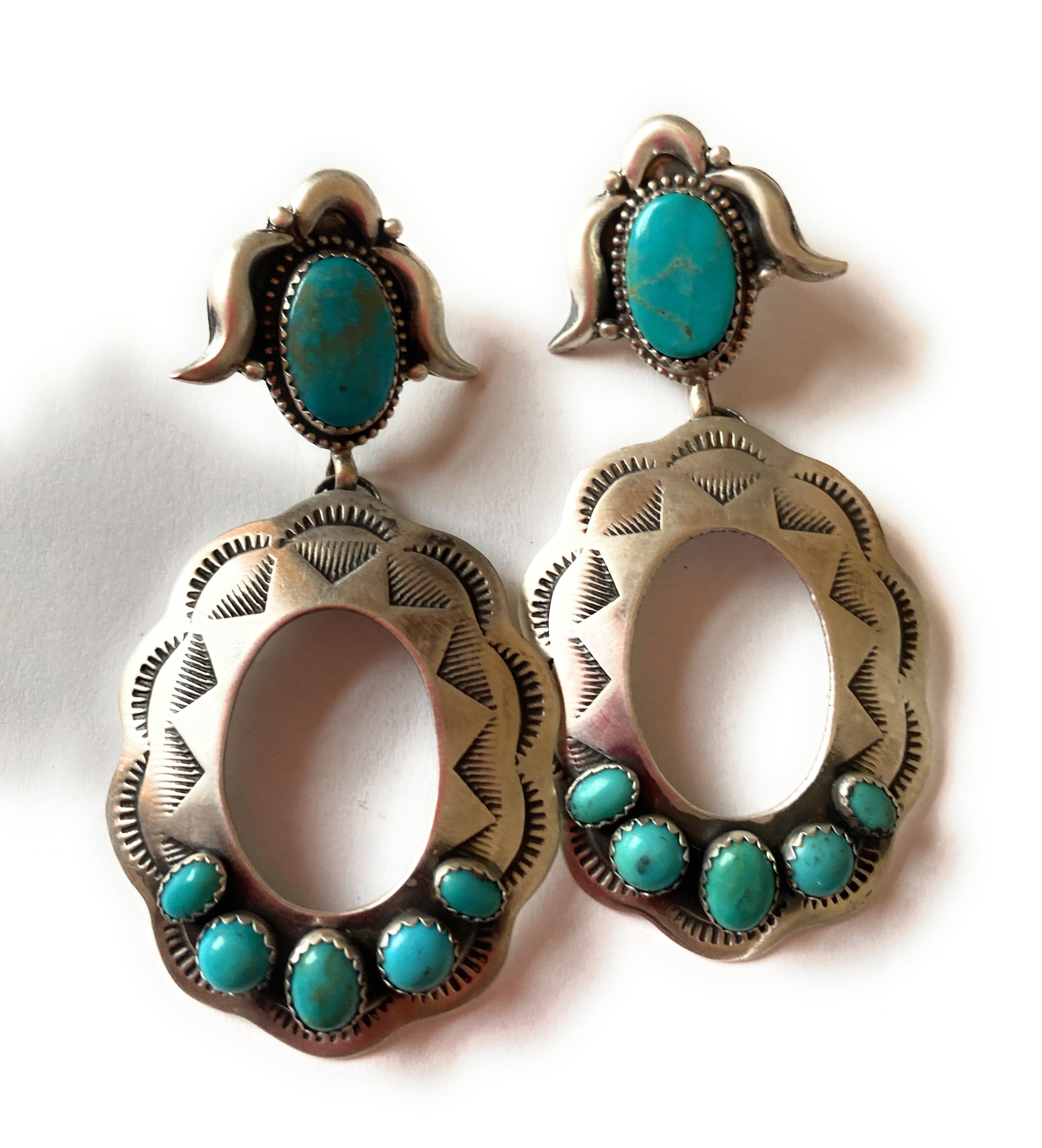 Navajo Turquoise & Sterling Silver Concho Dangle Earrings