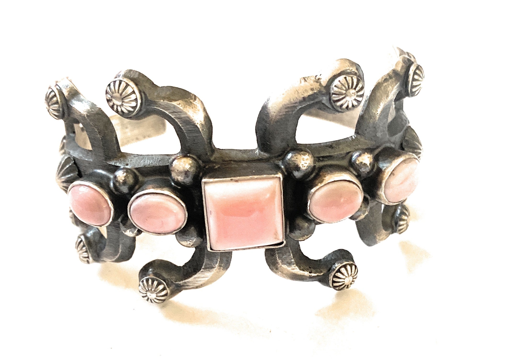 Navajo Queen Pink Conch Shell & Sterling Silver Cuff Bracelet by Chimney Butte