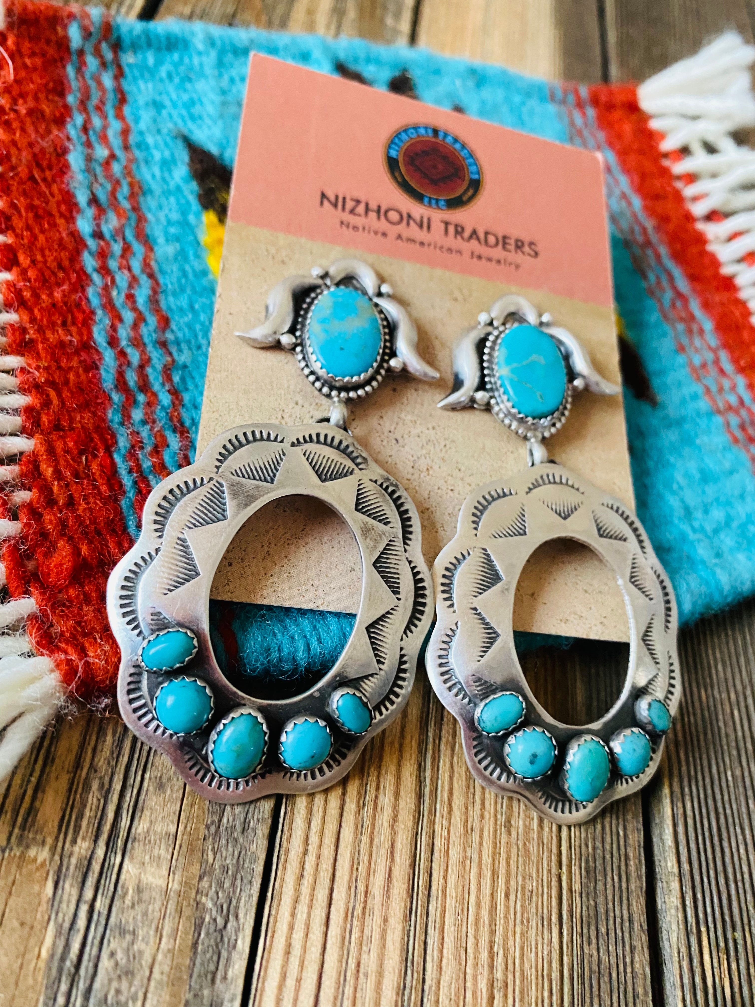 Navajo Turquoise & Sterling Silver Concho Dangle Earrings