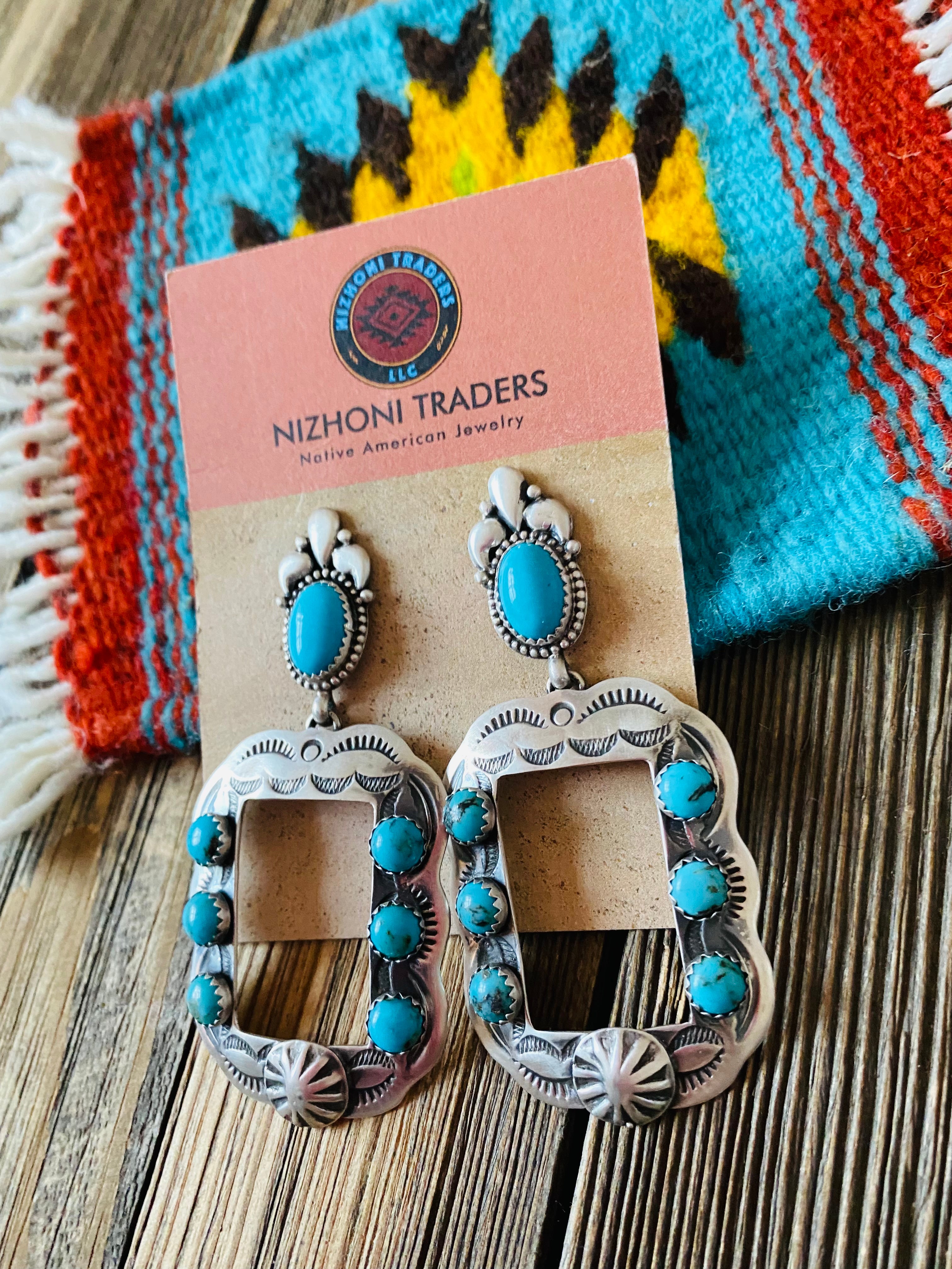 Navajo Turquoise & Sterling Silver Concho Dangle Earrings