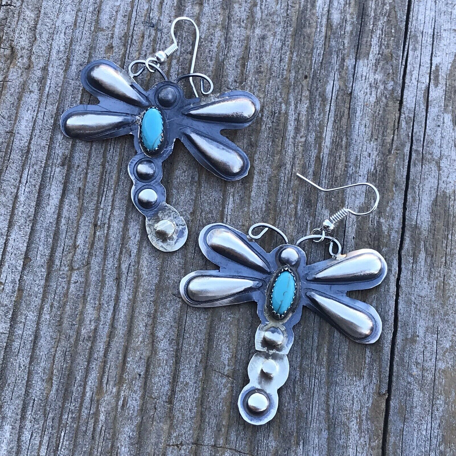 Navajo Sterling Silver  Turquoise Dragonfly Dangle Earrings