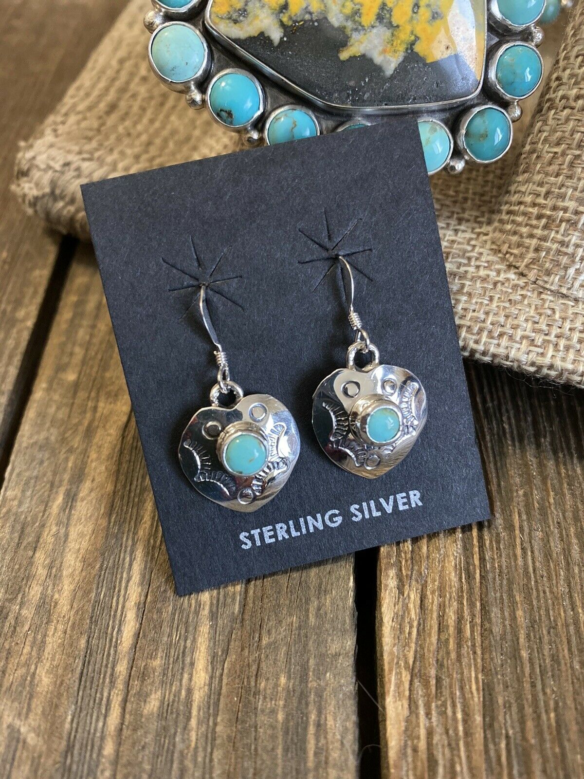 Navajo Sterling Silver Turquoise Heart Dangle Earrings