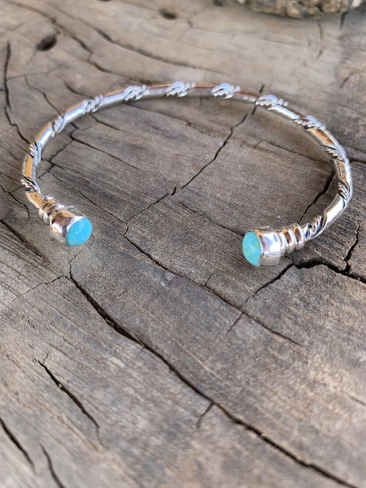 Navajo Turquoise & Sterling Silver Braided Cuff Bracelet