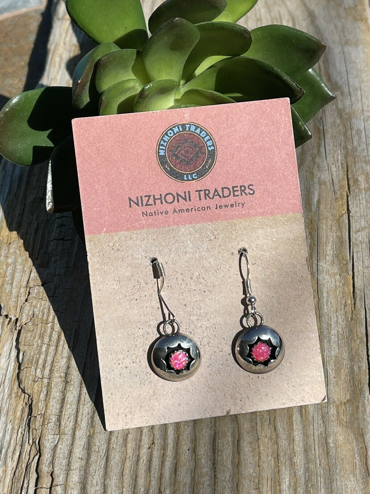 Navajo Pink Opal And Sterling Silver Shadow Box Post Earrings