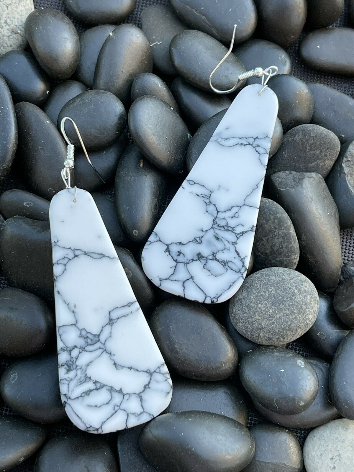 Navajo Sterling Silver & White Buffalo Slab Dangle Earrings