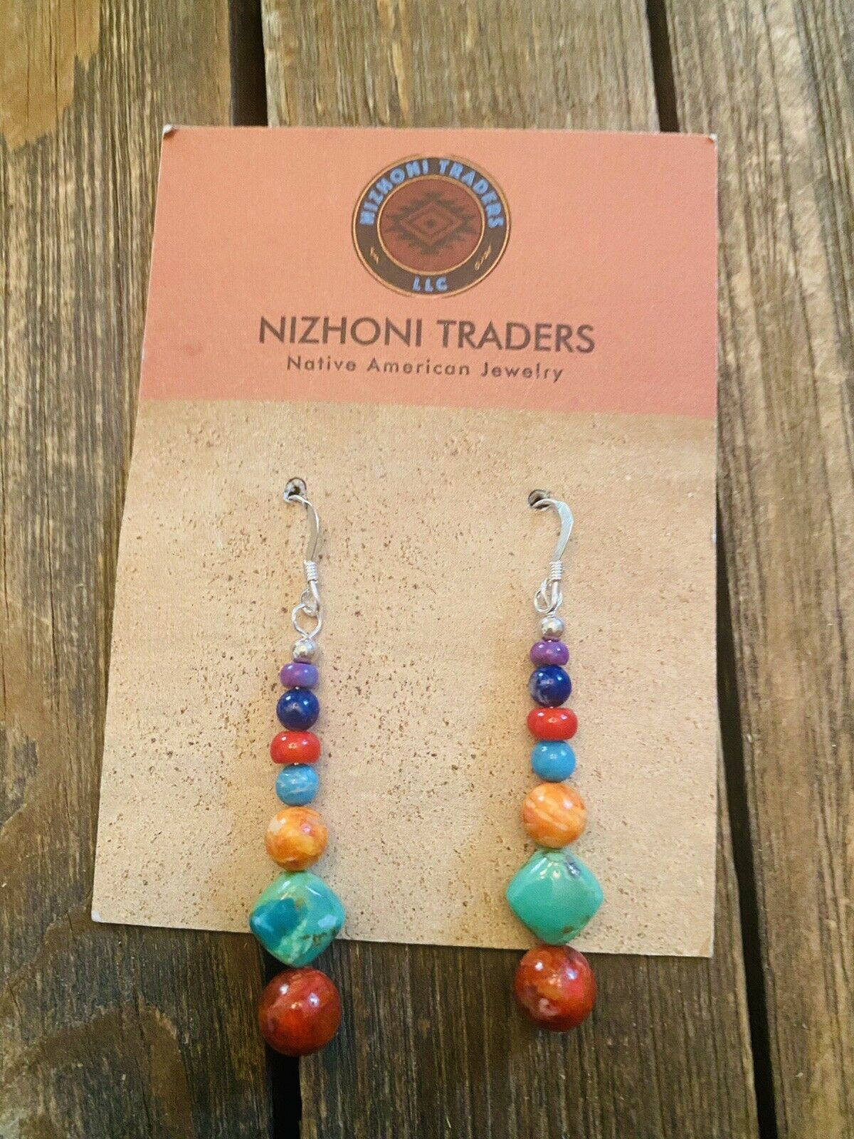 Navajo Sterling Silver Multi Stone Beaded Dangle Earrings