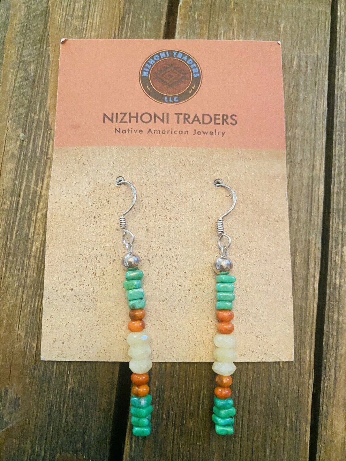 Navajo Sterling Silver Multi Stone Beaded Dangle Earrings