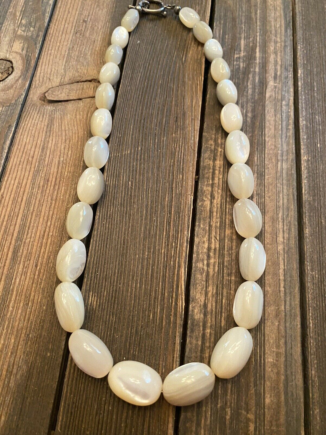 Handcrafted Mother Of Pearl & Sterling Silver Beaded Necklace