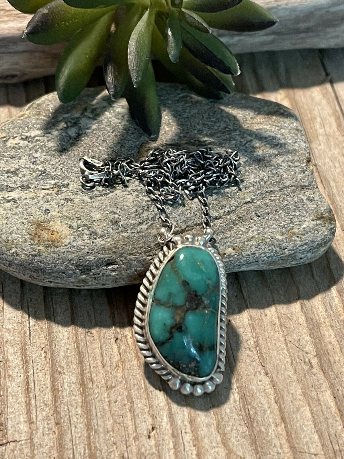 Navajo Sterling Silver And Turquoise Stone Southwest Necklace Signed