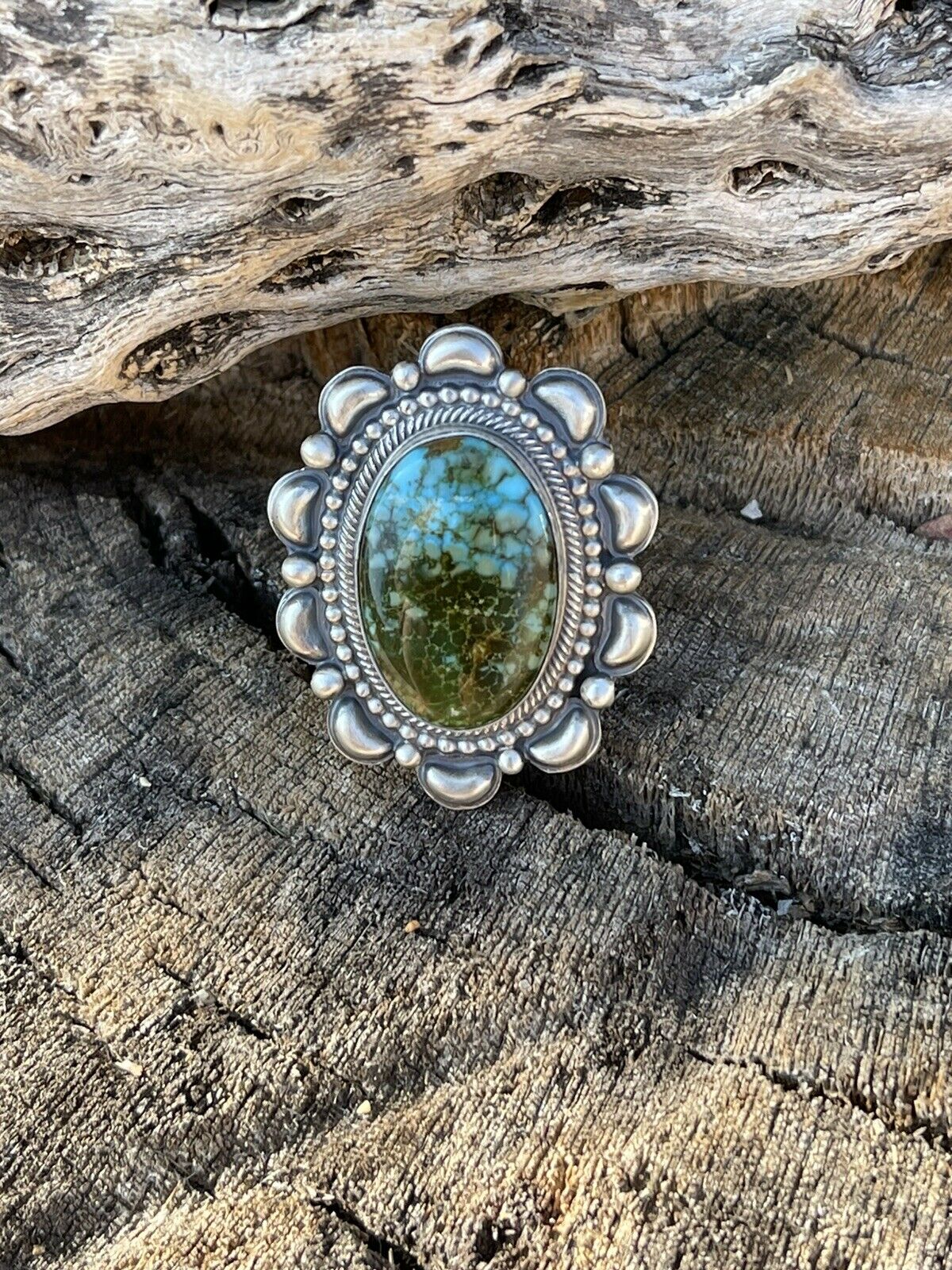 Navajo Sterling Silver Turquoise Statement Ring Size 6.5