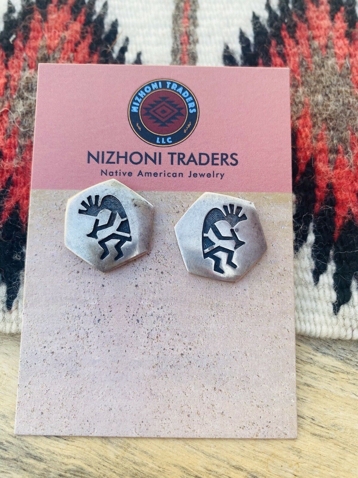 Vintage Hopi Sterling Silver Overlay Kokopelli Stud Earrings