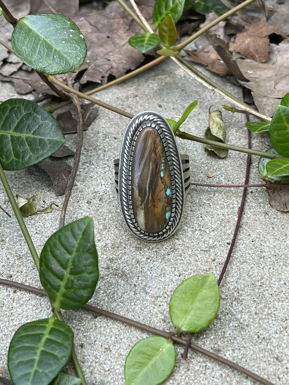 Navajo Southwest Ribbon Turquoise & Sterling Silver Spider Ring Size 10 Signed