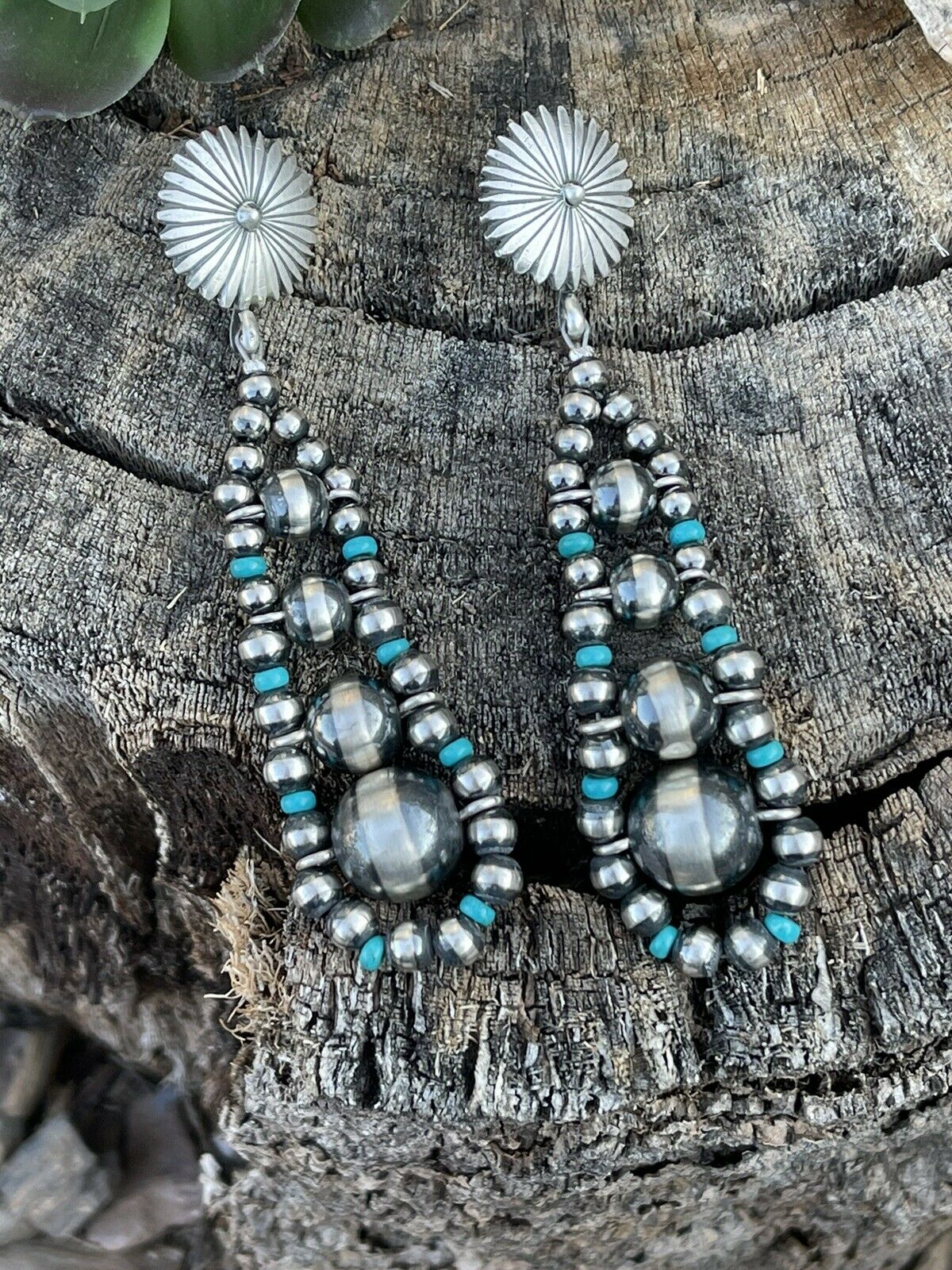 Native American authentic Navajo Pearls and Turquoise earrings