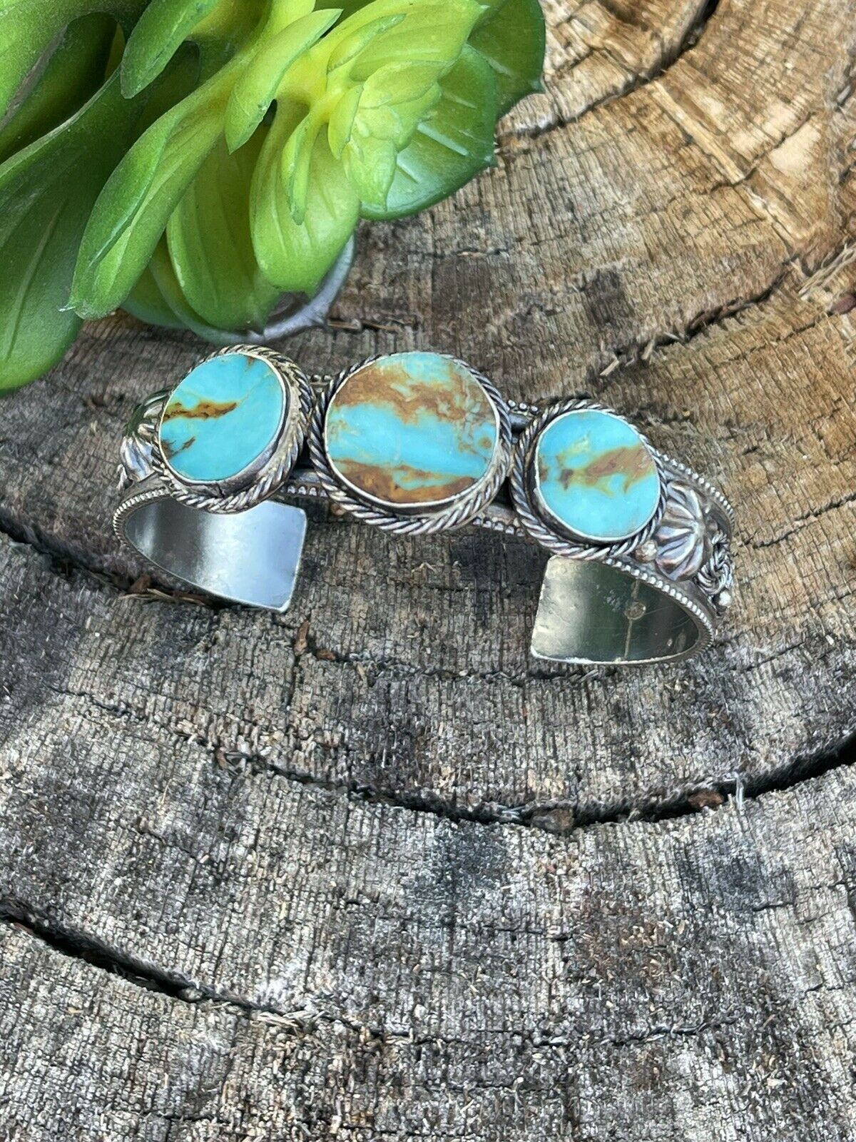 Navajo Sterling Silver & Turquoise Southwest Style Cuff Bracelet