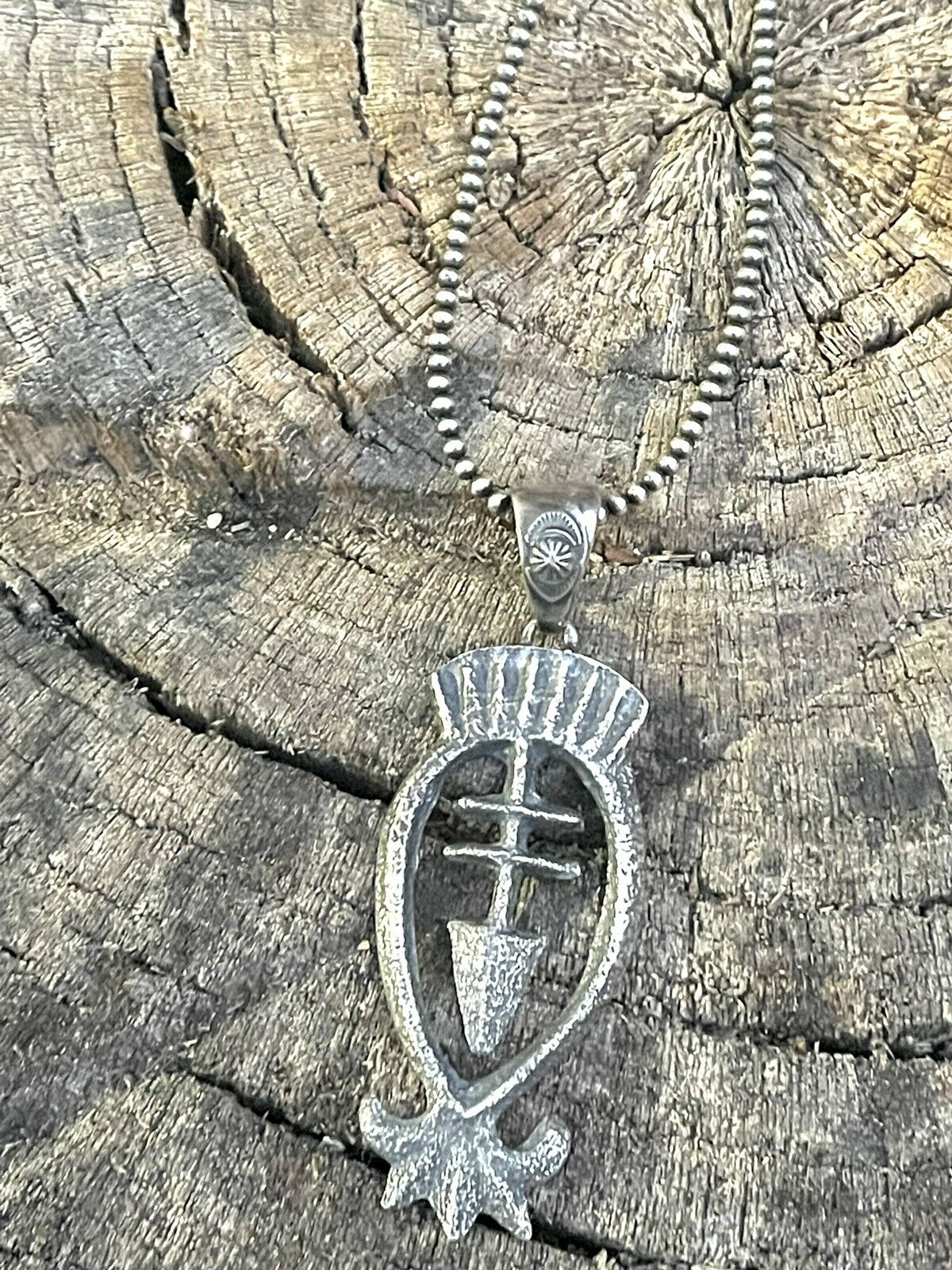 Navajo Sterling Silver Southwest Cross Arrow Tufa Cast Pendant