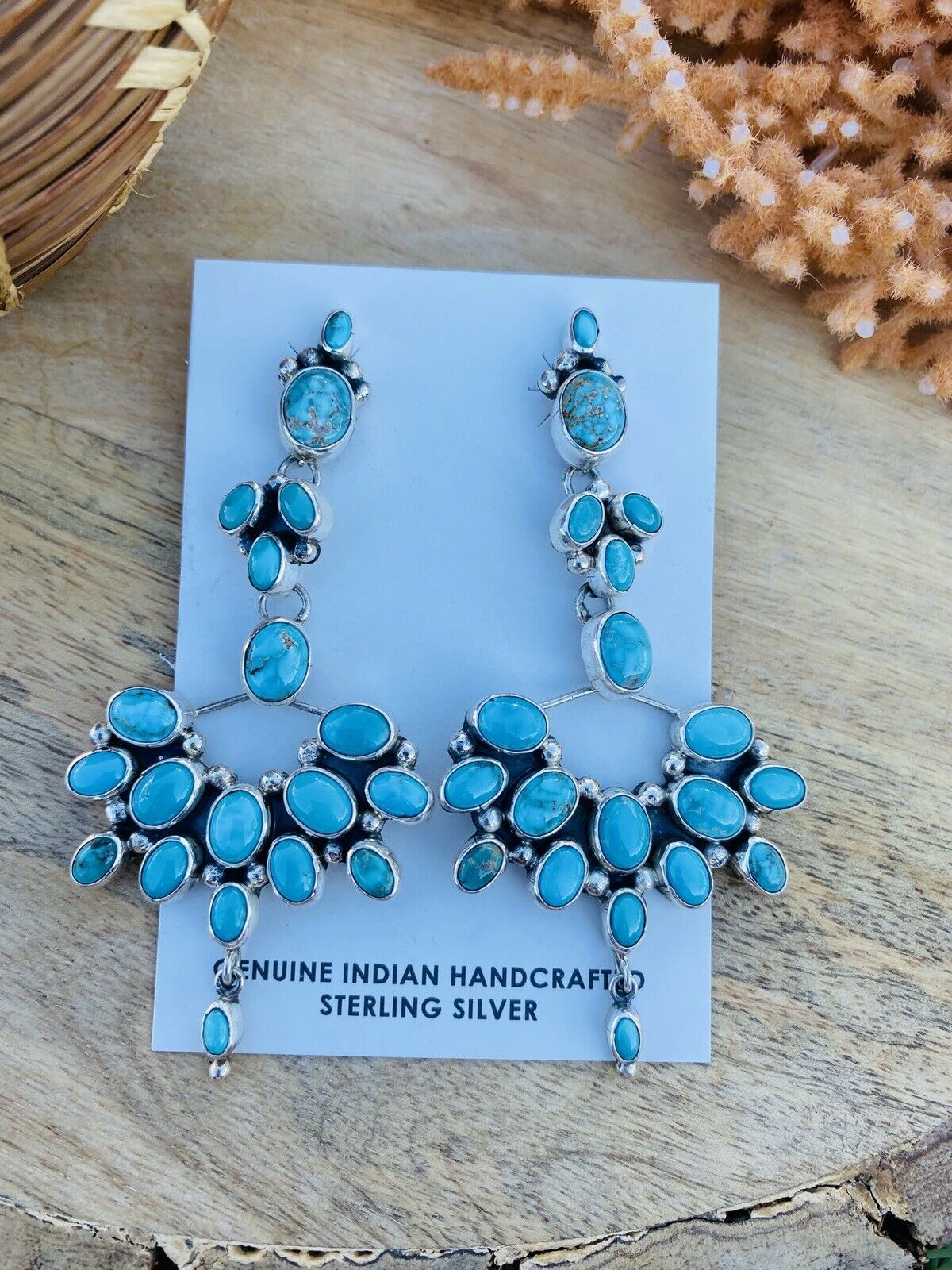 Small newest Turquoise Silver Earrings Navajo Dangles 1242