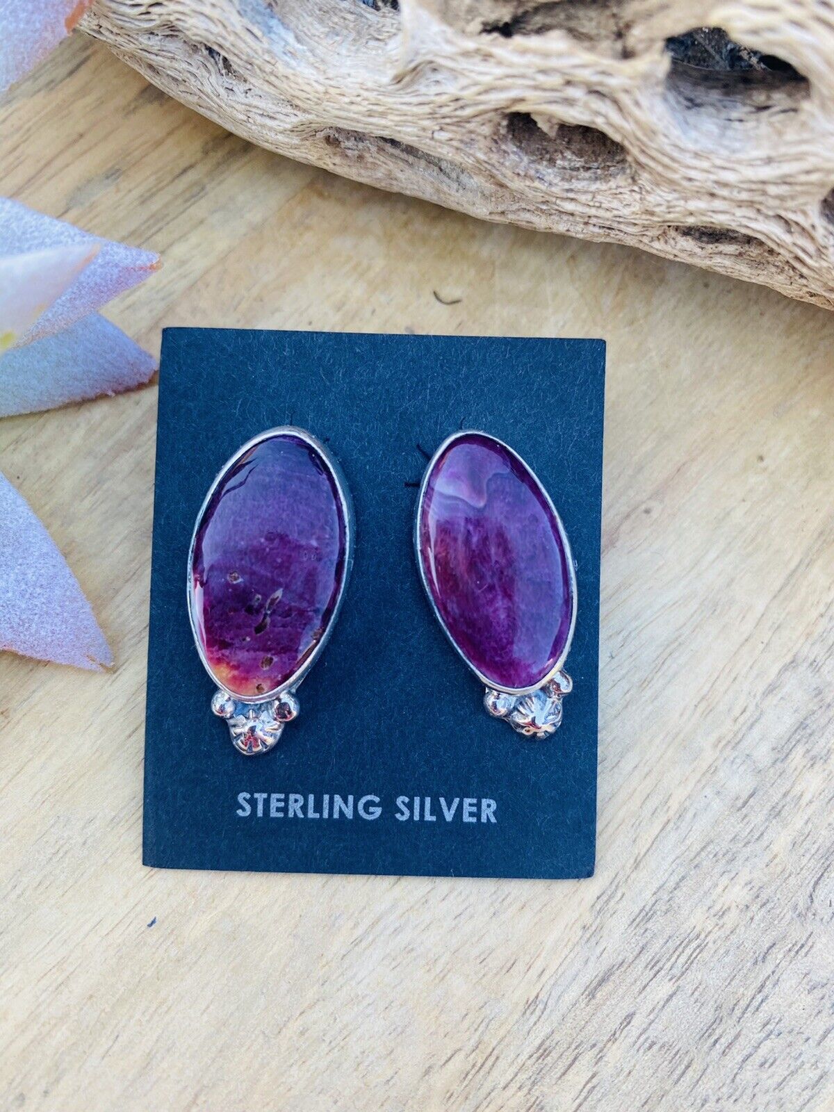 Navajo Sterling Silver & Purple Spiny Post Earrings