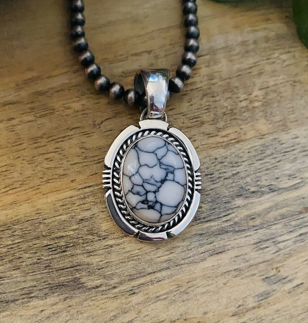 Navajo Sterling Silver & White Gibbsite Pendant