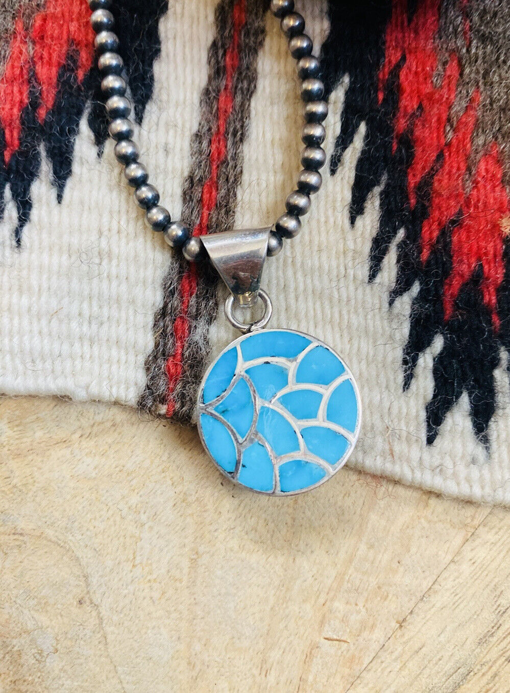 Zuni Turquoise & Sterling Silver Inlay Pendant Signed