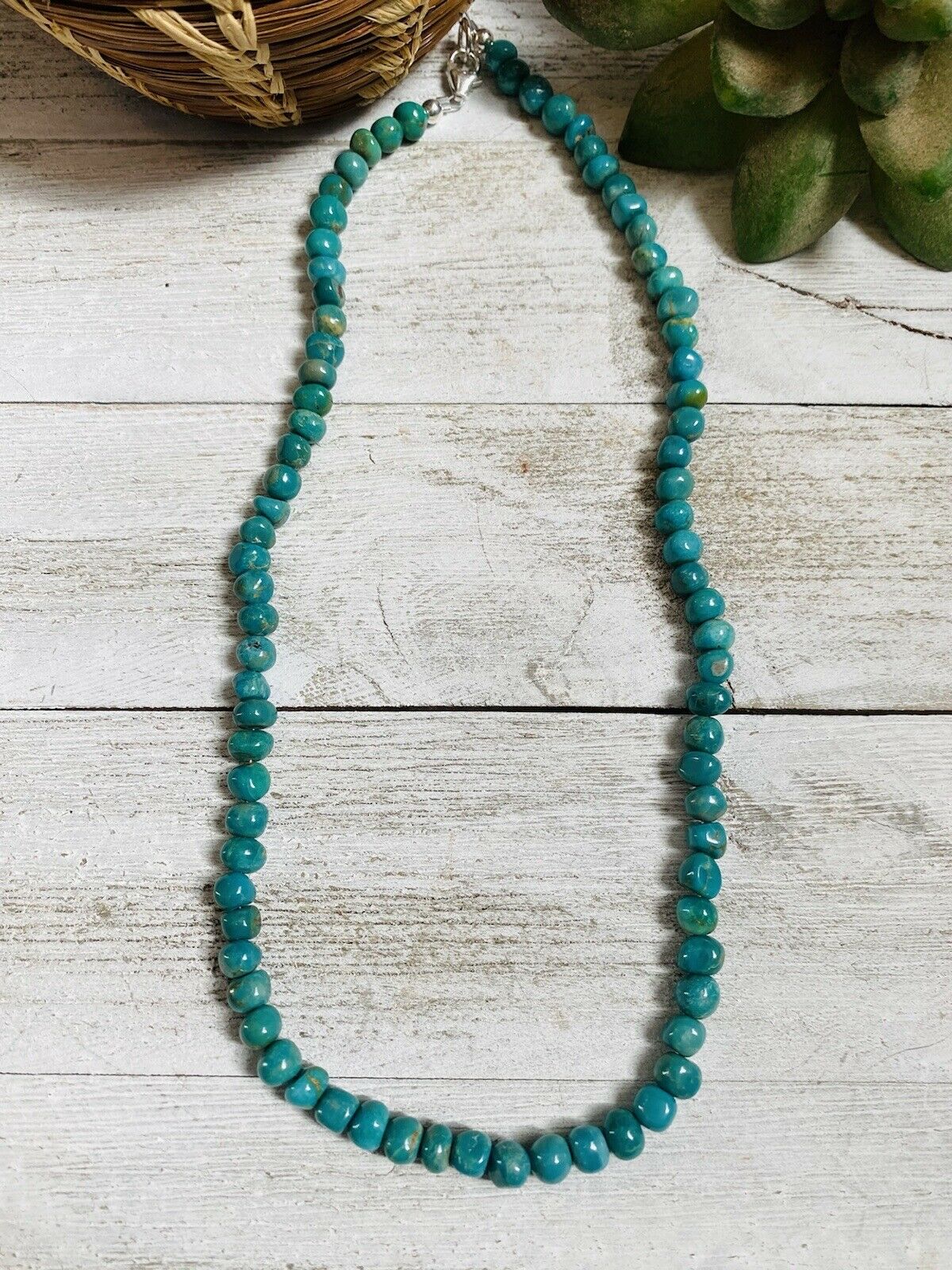 Navajo Turquoise & Sterling Round Beaded 17” Necklace