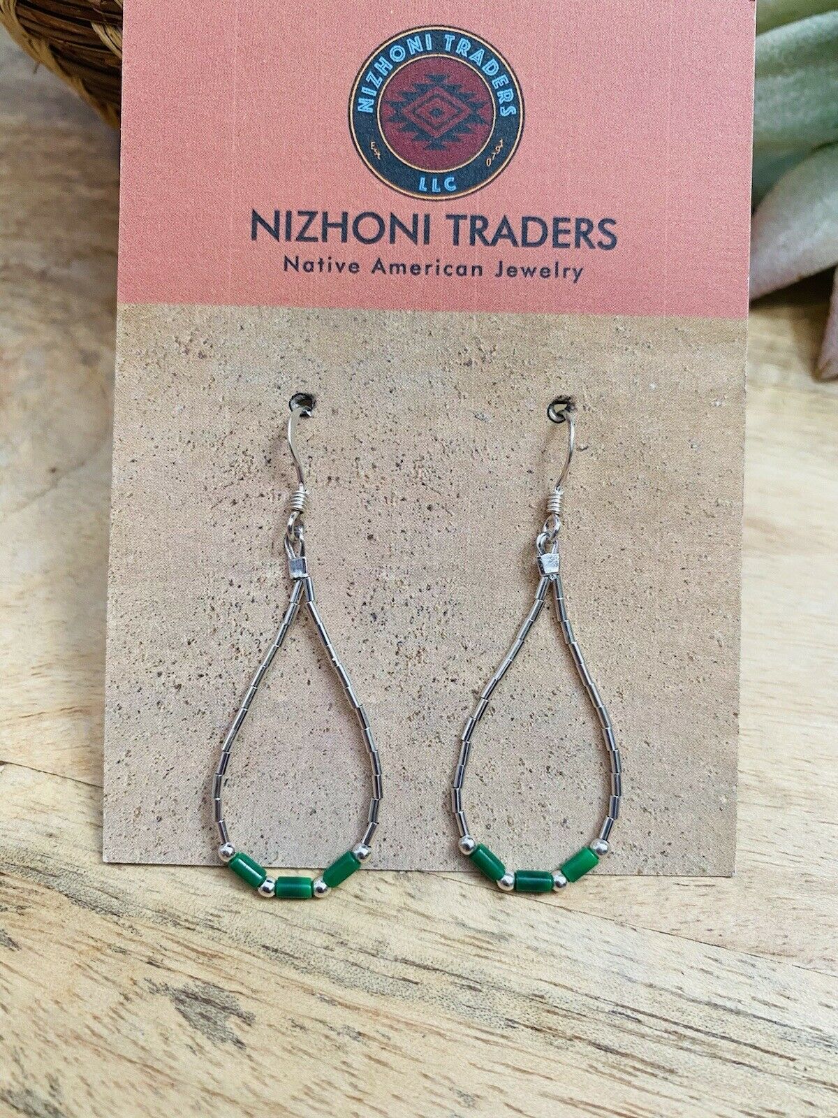 Navajo Sterling Liquid Silver & Malachite Beaded Dangle Earrings