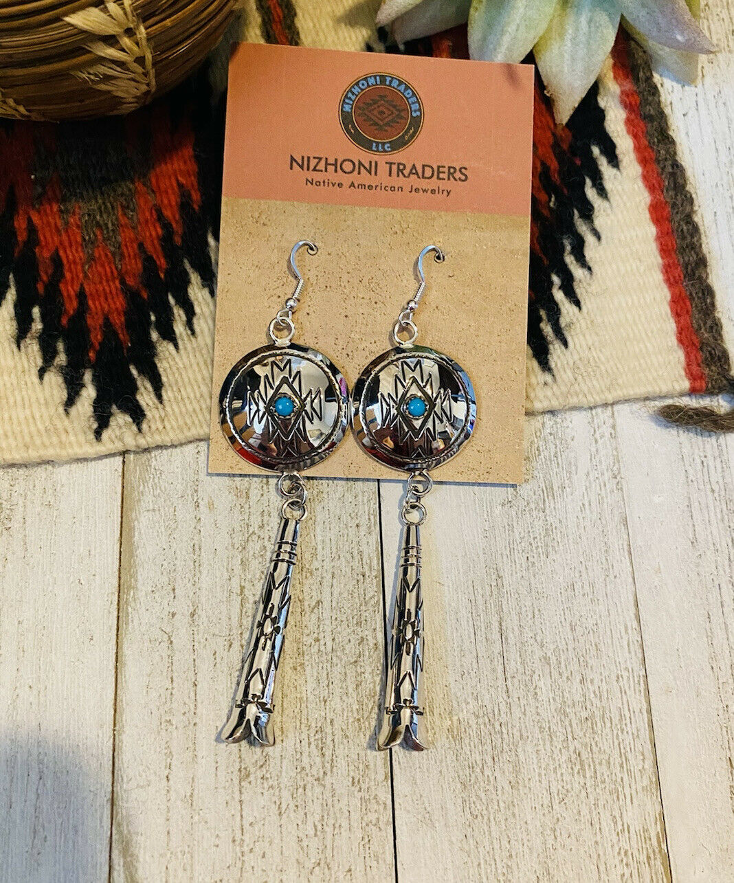 Navajo Turquoise & Sterling Silver Concho Dangle Earrings