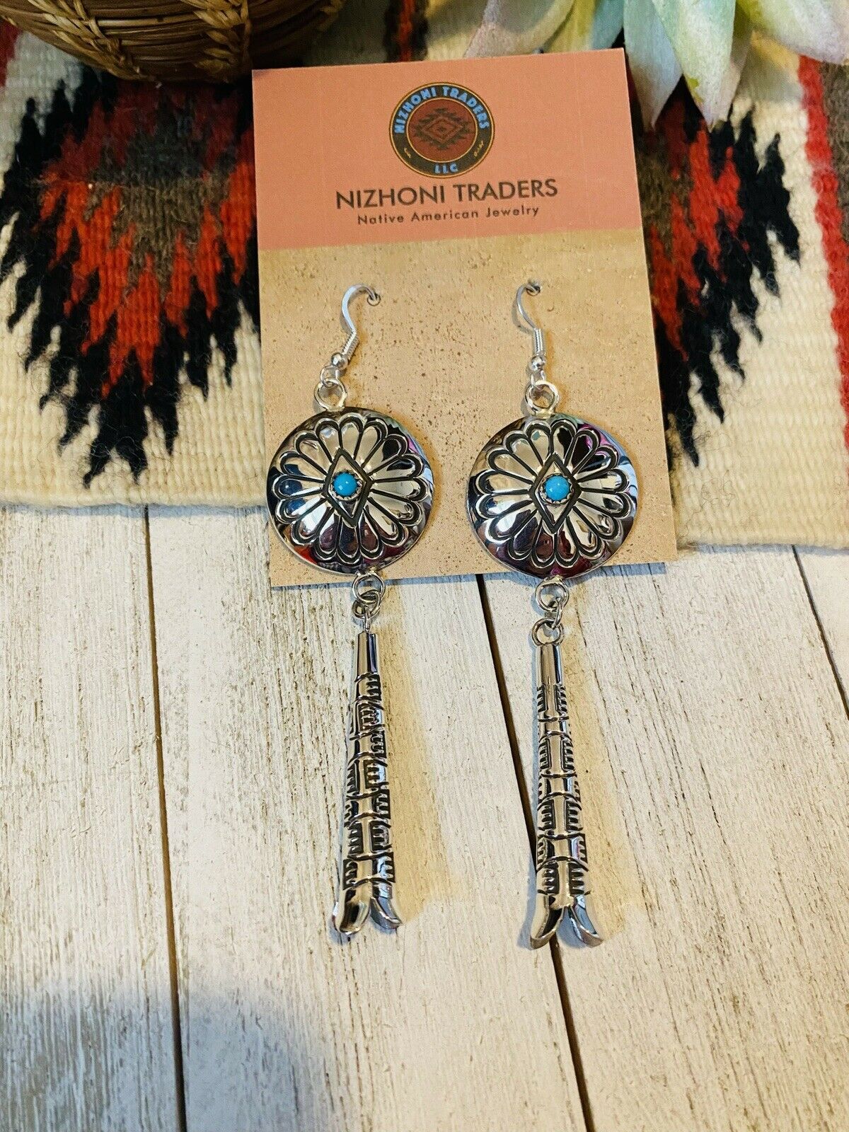 Navajo Turquoise & Sterling Silver Concho Dangle Earrings