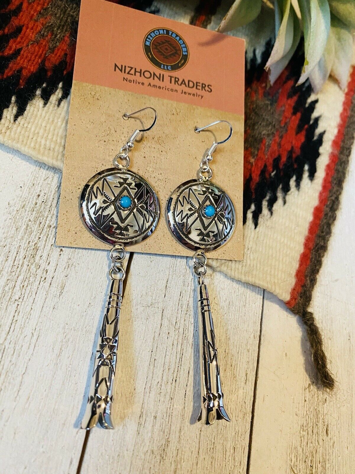 Navajo Turquoise & Sterling Silver Concho Dangle Earrings