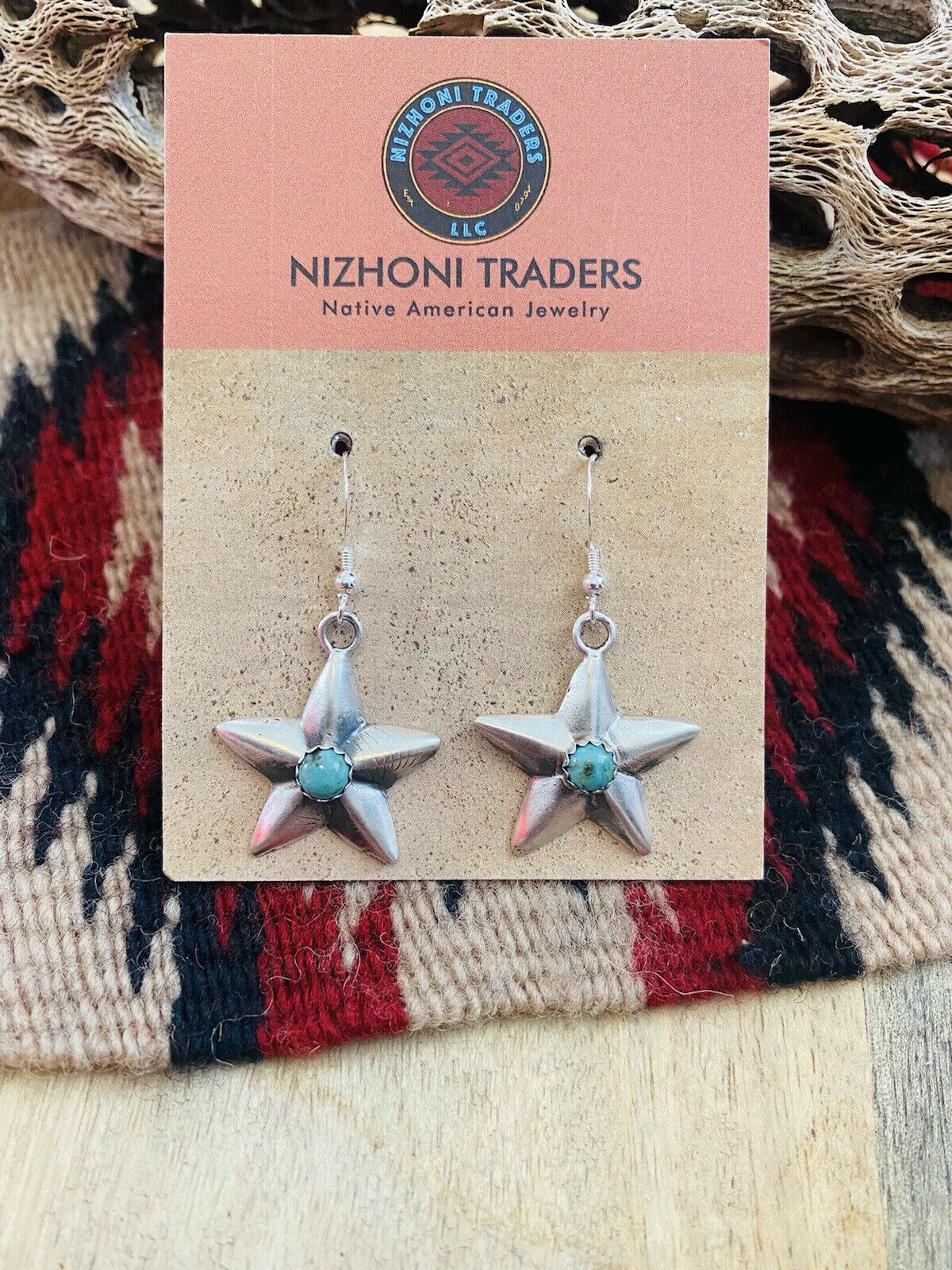 Navajo Turquoise & Sterling Silver Star Dangle Earrings