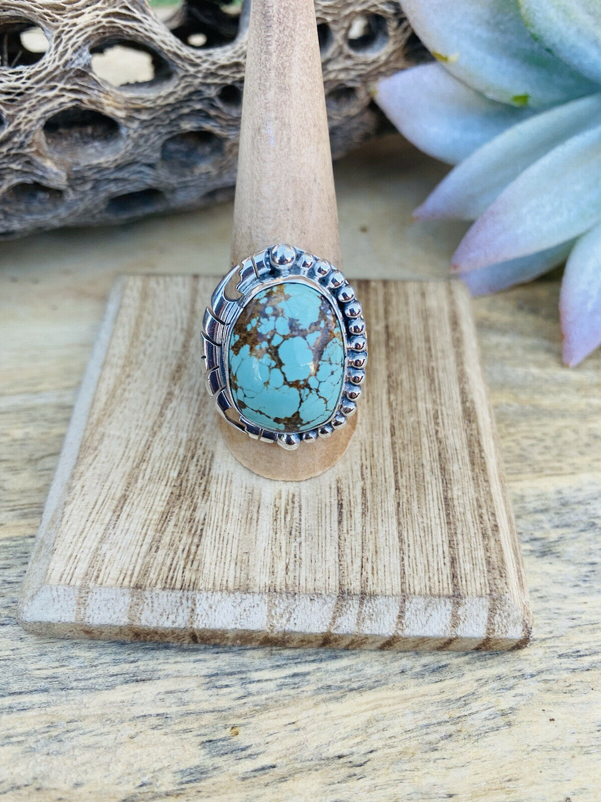 Navajo Royston Turquoise & Sterling Silver Ring Size 9