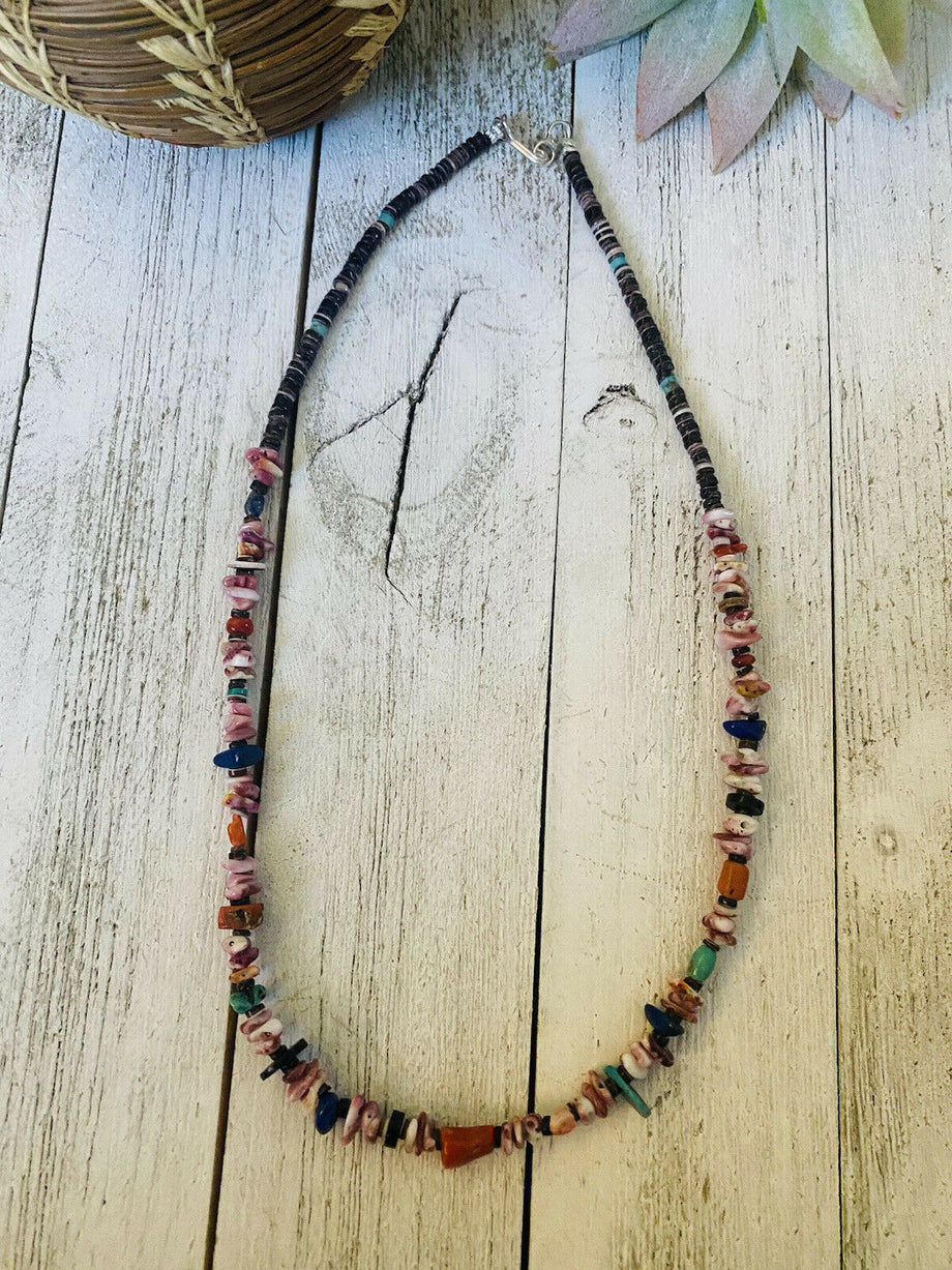 Heishi Beads Necklace - Fossil Jasper/Turquoise