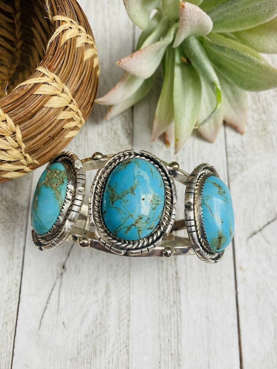 Navajo Old Pawn Vintage Turquoise & Sterling Silver Bracelet ...
