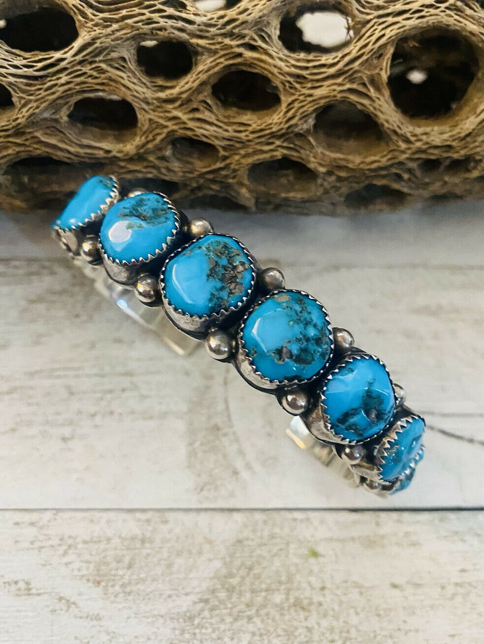 Navajo Sterling Cuff & Kingman Turquoise Cuff Bracelet By Wilbert Muskett