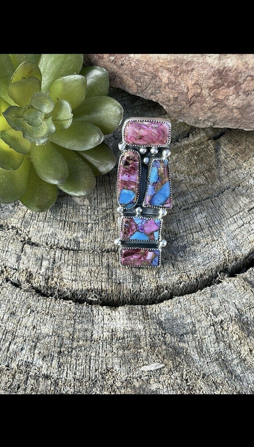 Navajo Pink Dream Mohave & Sterling Silver 5 Stone Ring