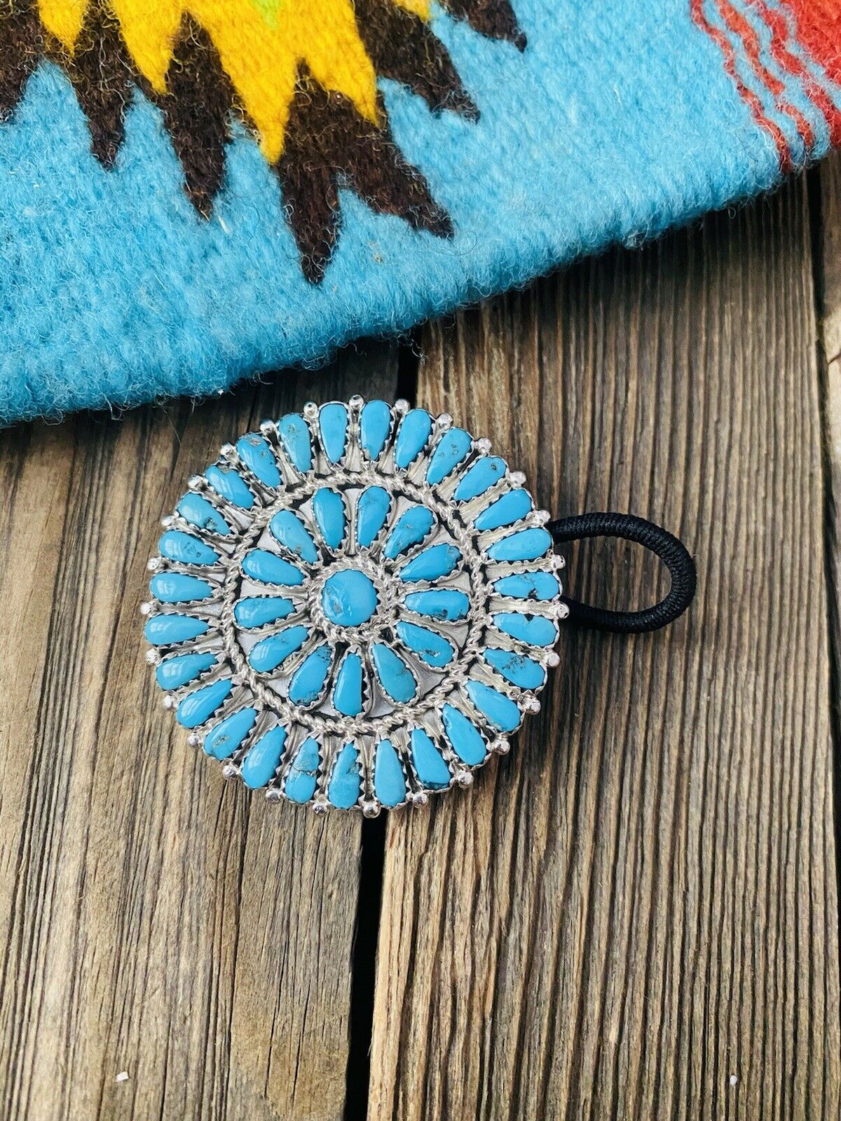 Navajo Sleeping Beauty Turquoise & Sterling Silver Cluster Hair Tie