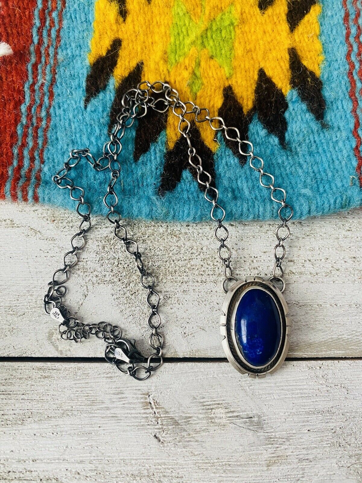 Navajo Sterling Silver & Lapis Necklace Signed