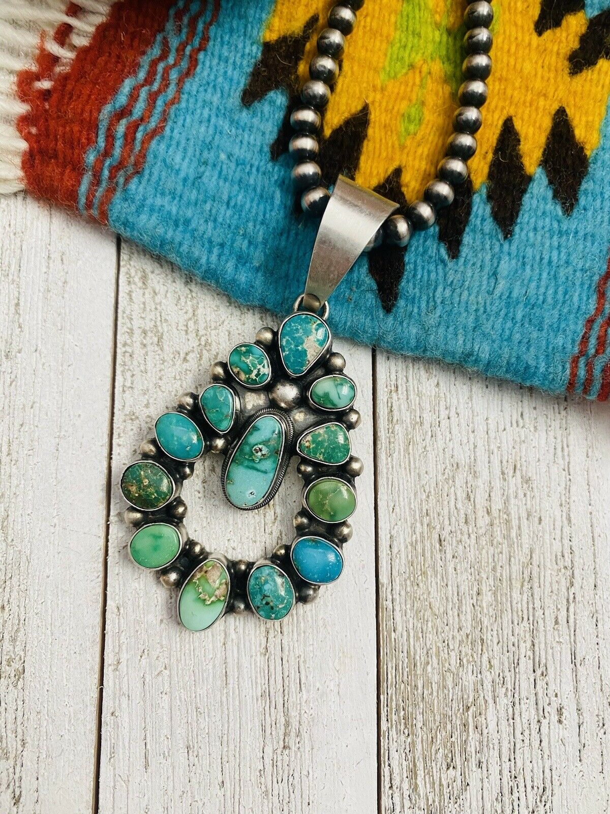 Navajo Sterling Silver & Sonoran Mountain Turquoise Pendant By Kathleen Chavez