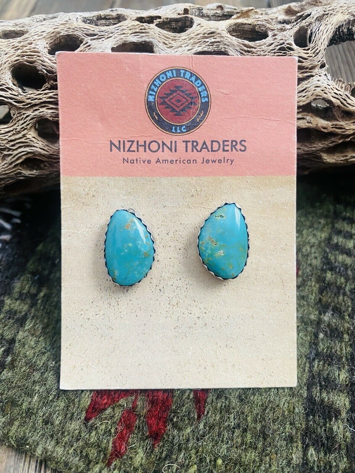 Navajo Turquoise & Sterling Silver Post Earrings Signed