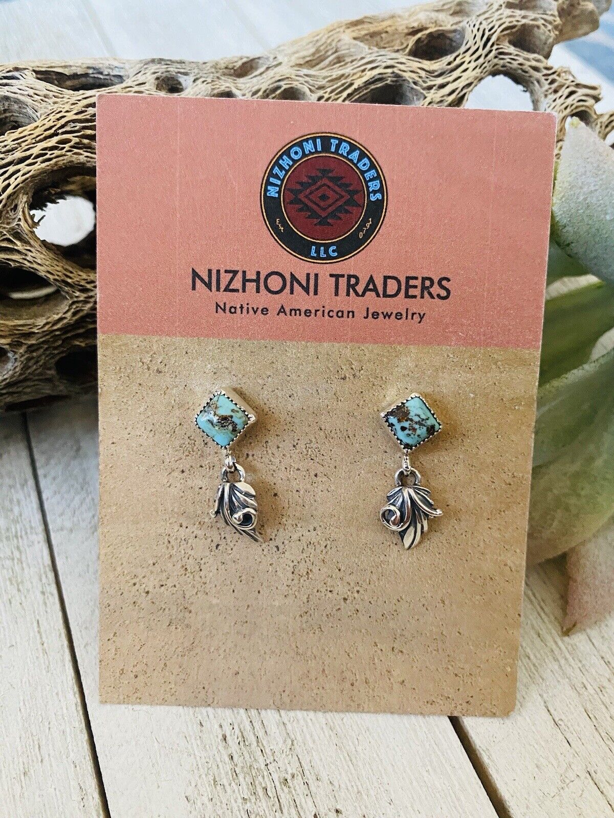 Navajo Turquoise & Sterling Silver Square Dangle Earrings