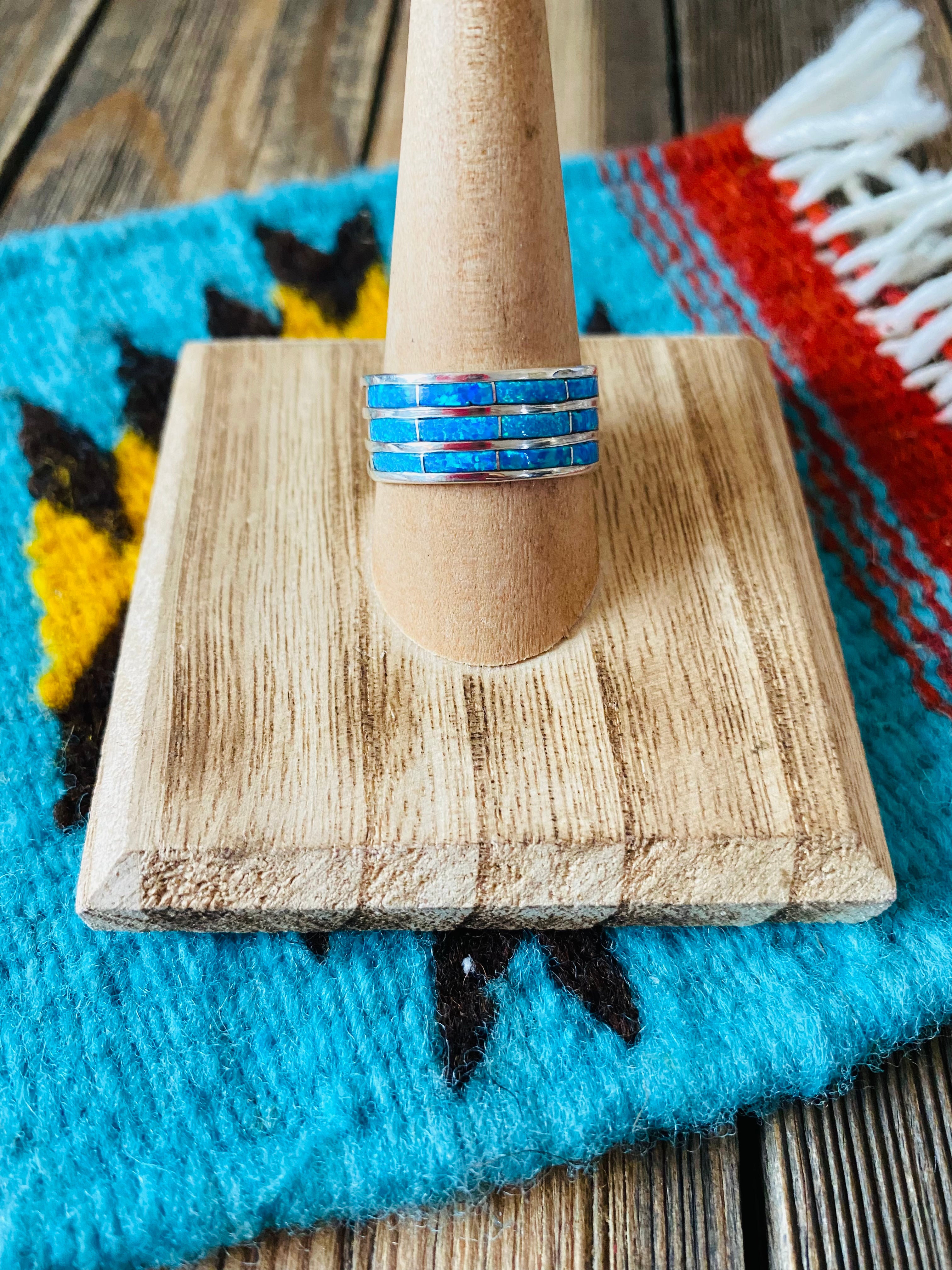 Navajo Sterling Silver & Blue Opal Inlayed Stacker Ring