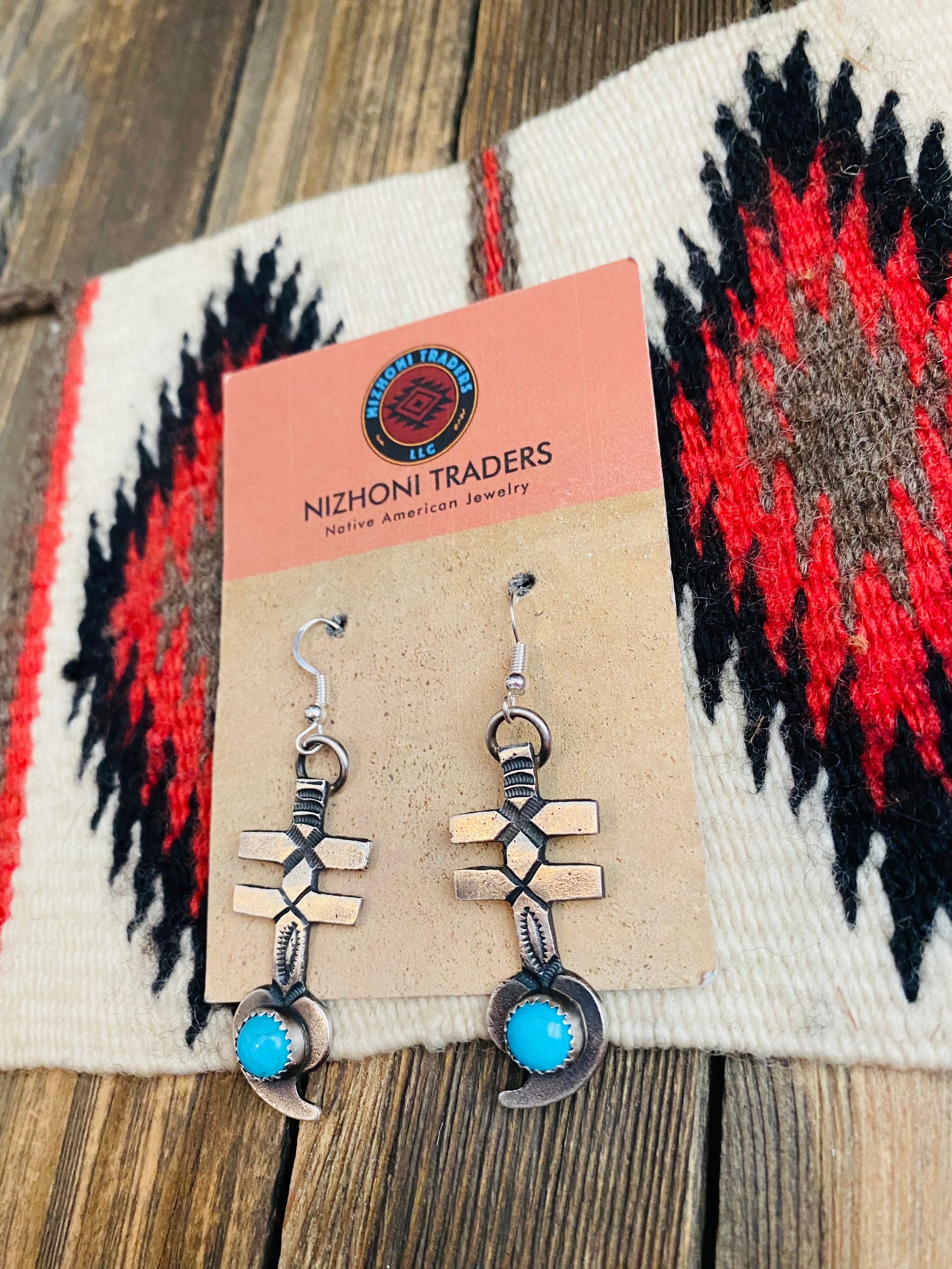 Navajo Turquoise & Sterling Silver Dangle Earrings By Kevin Billah