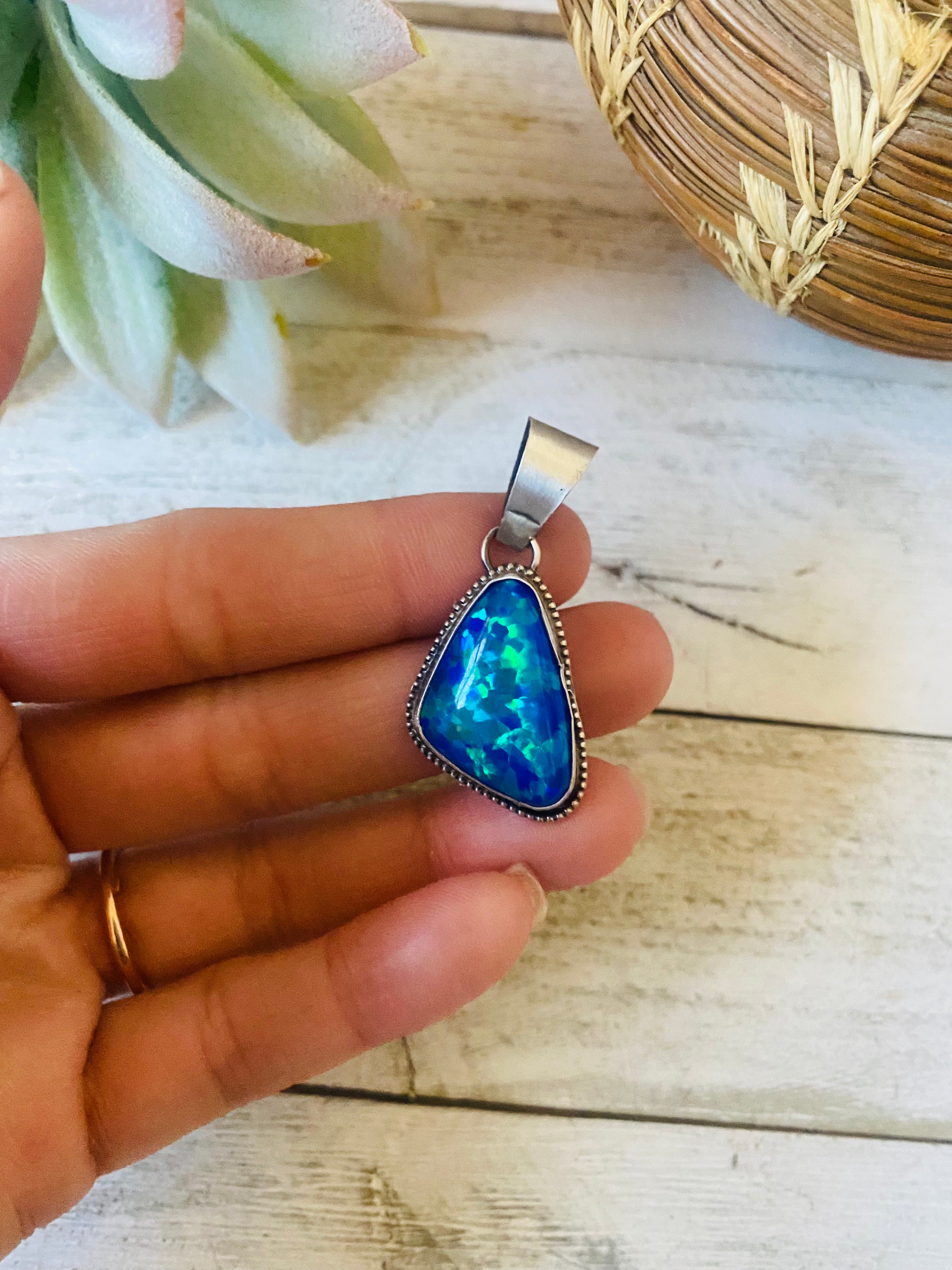 Navajo Sterling Silver & Blue Opal Pendant