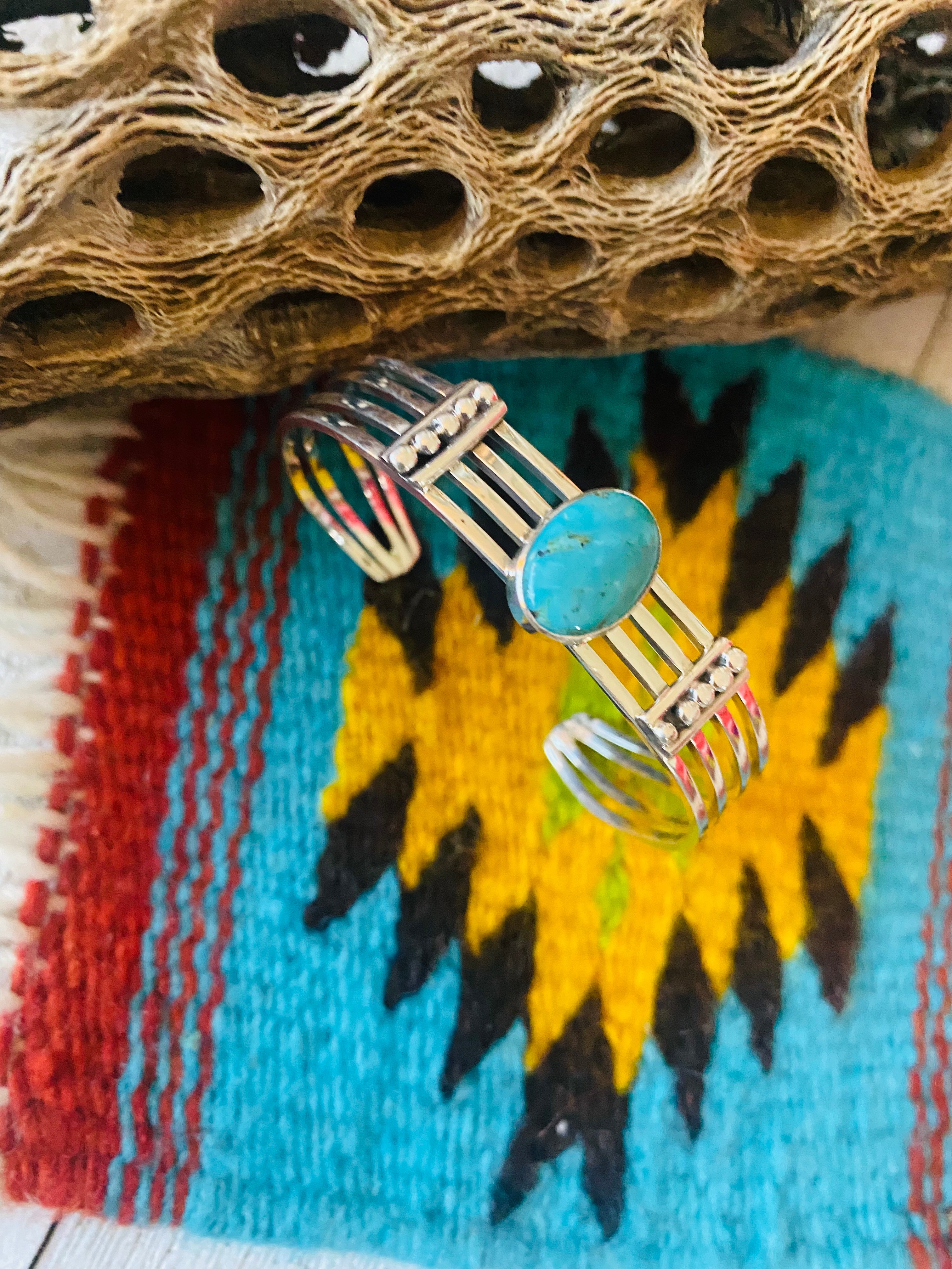 Navajo Sterling Silver & Kingman Turquoise Cuff Bracelet