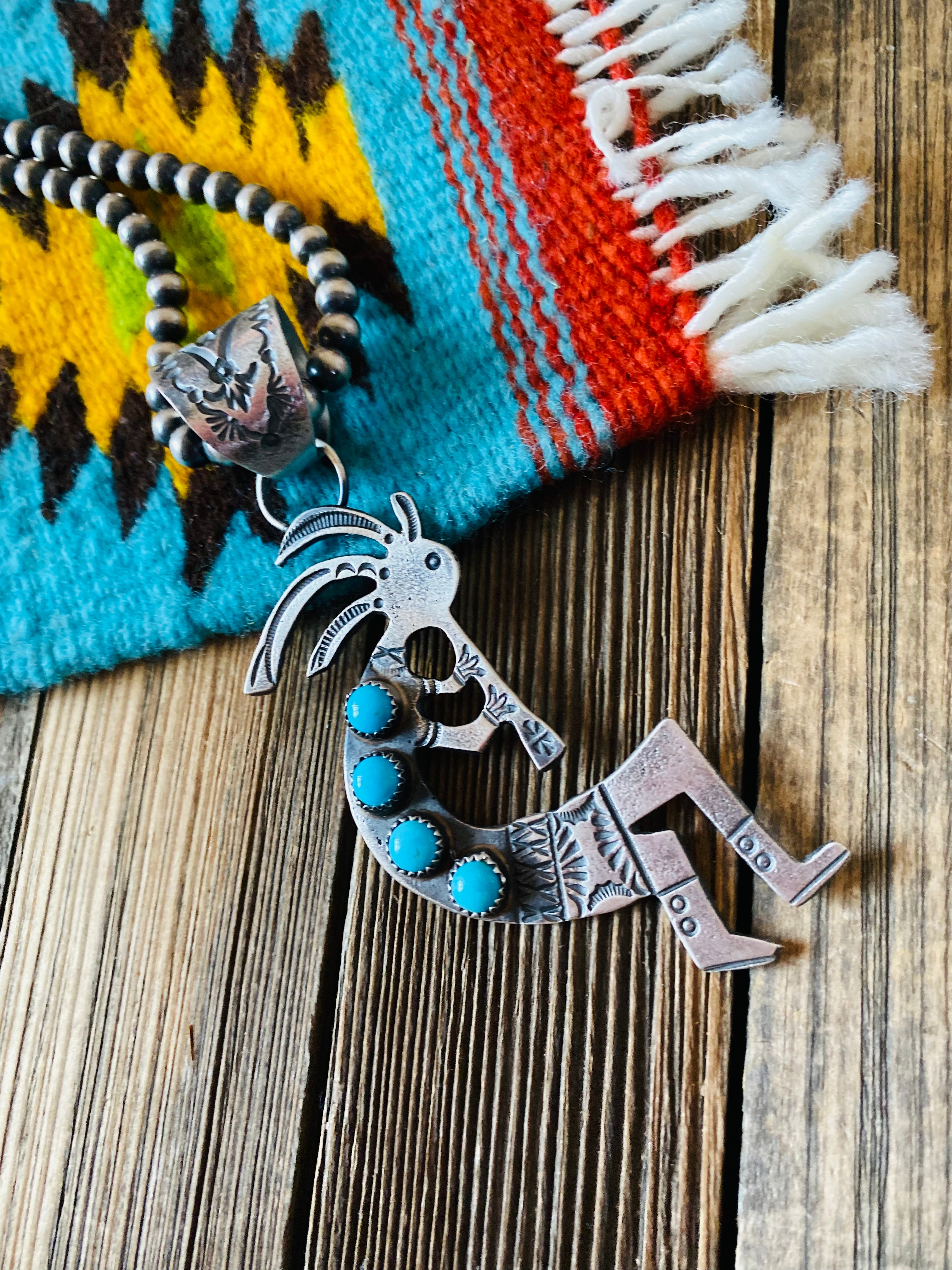 Navajo Turquoise & Sterling Silver Kokopelli Pendant by Kevin Billah