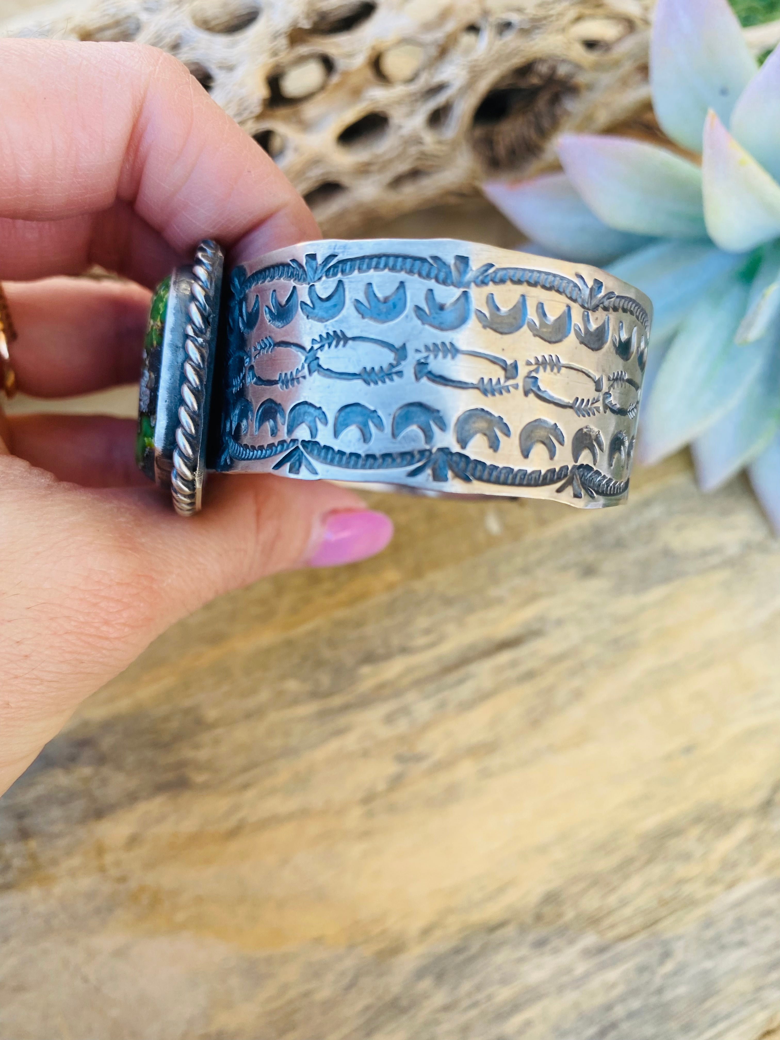 Navajo Sterling Silver & Sonoran Mountain Turquoise Cuff Bracelet Signed