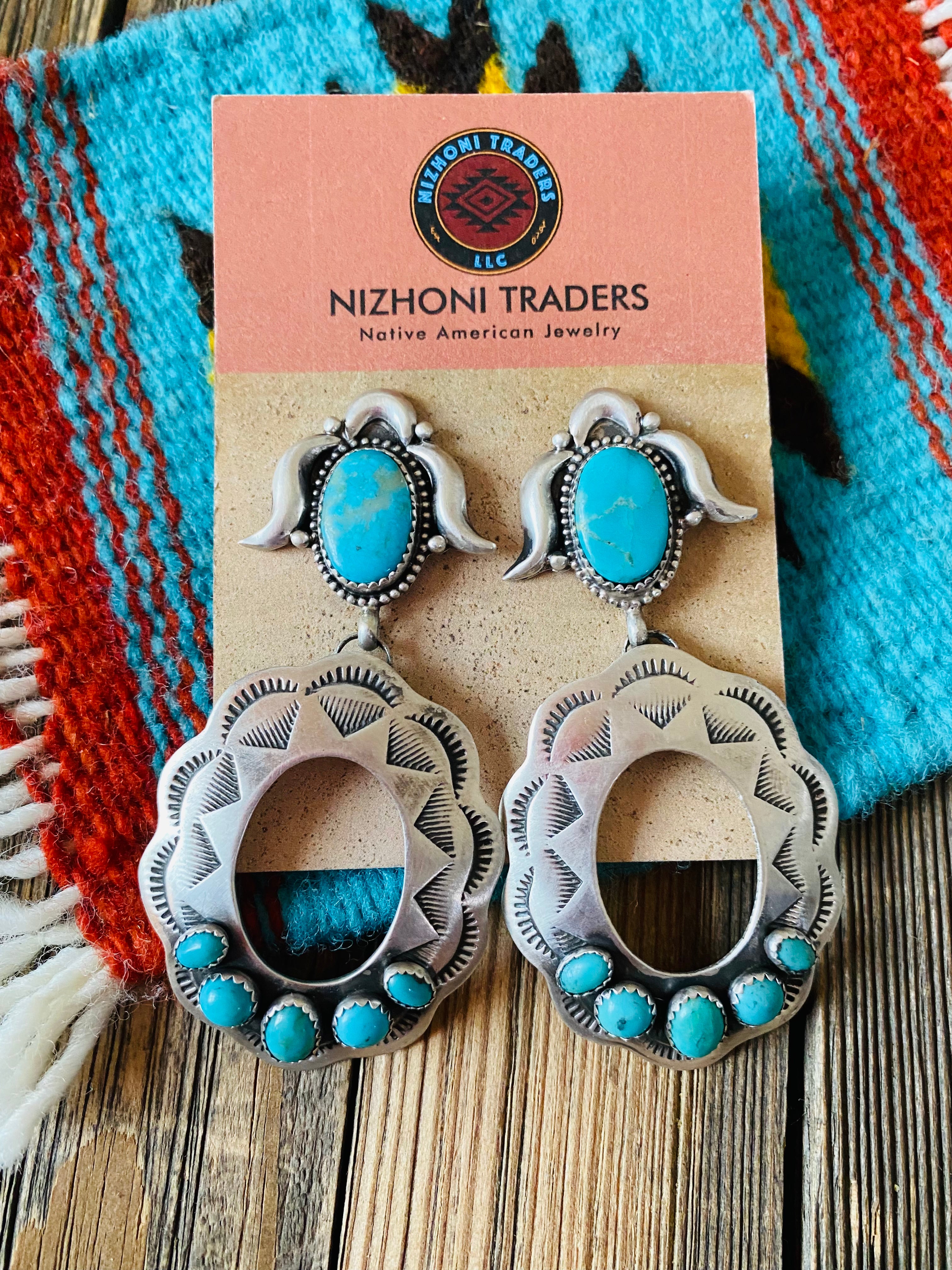 Navajo Turquoise & Sterling Silver Concho Dangle Earrings