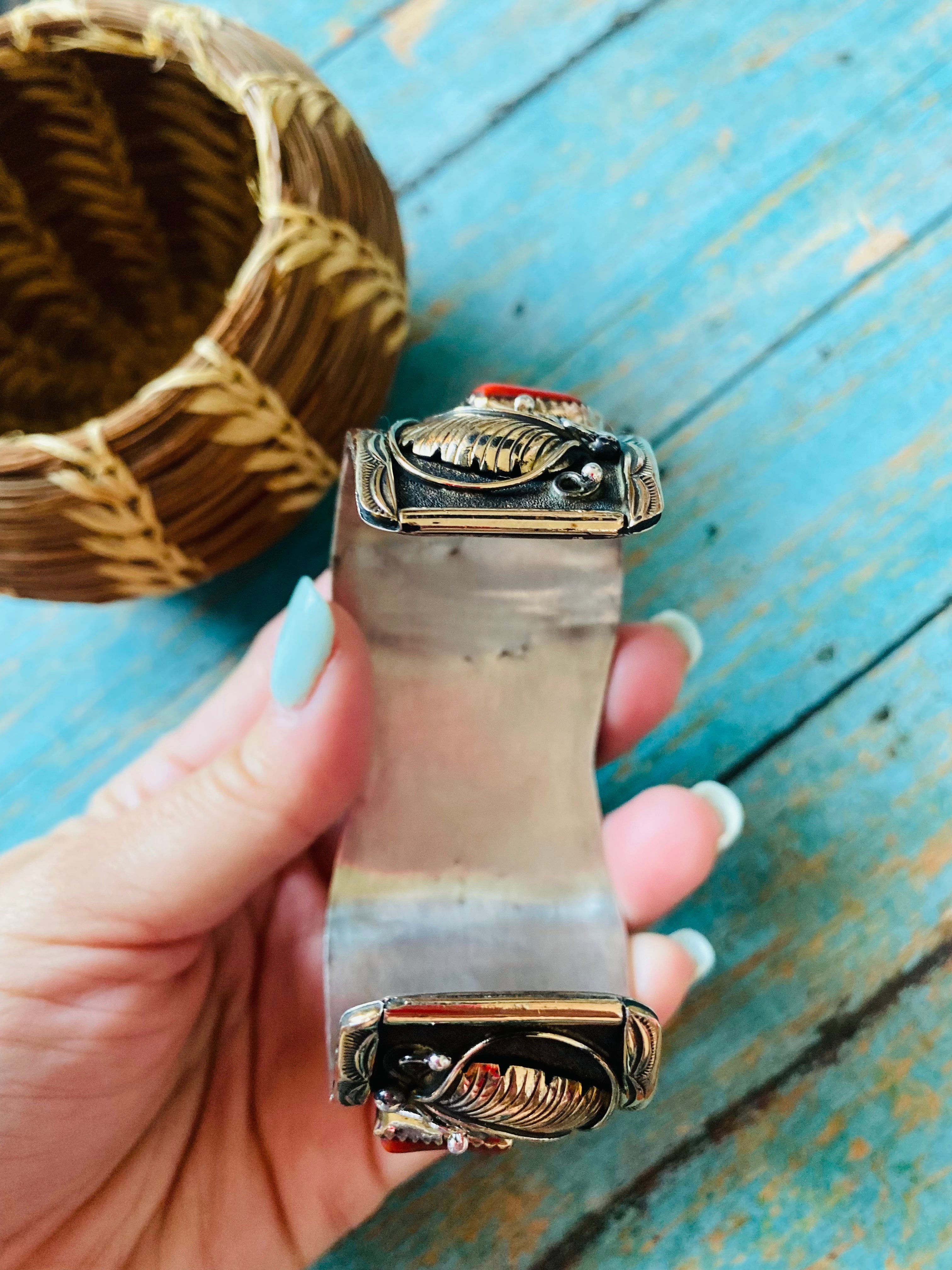 Old Pawn Vintage Navajo Coral, Turquoise & Sterling Silver Watch Cuff